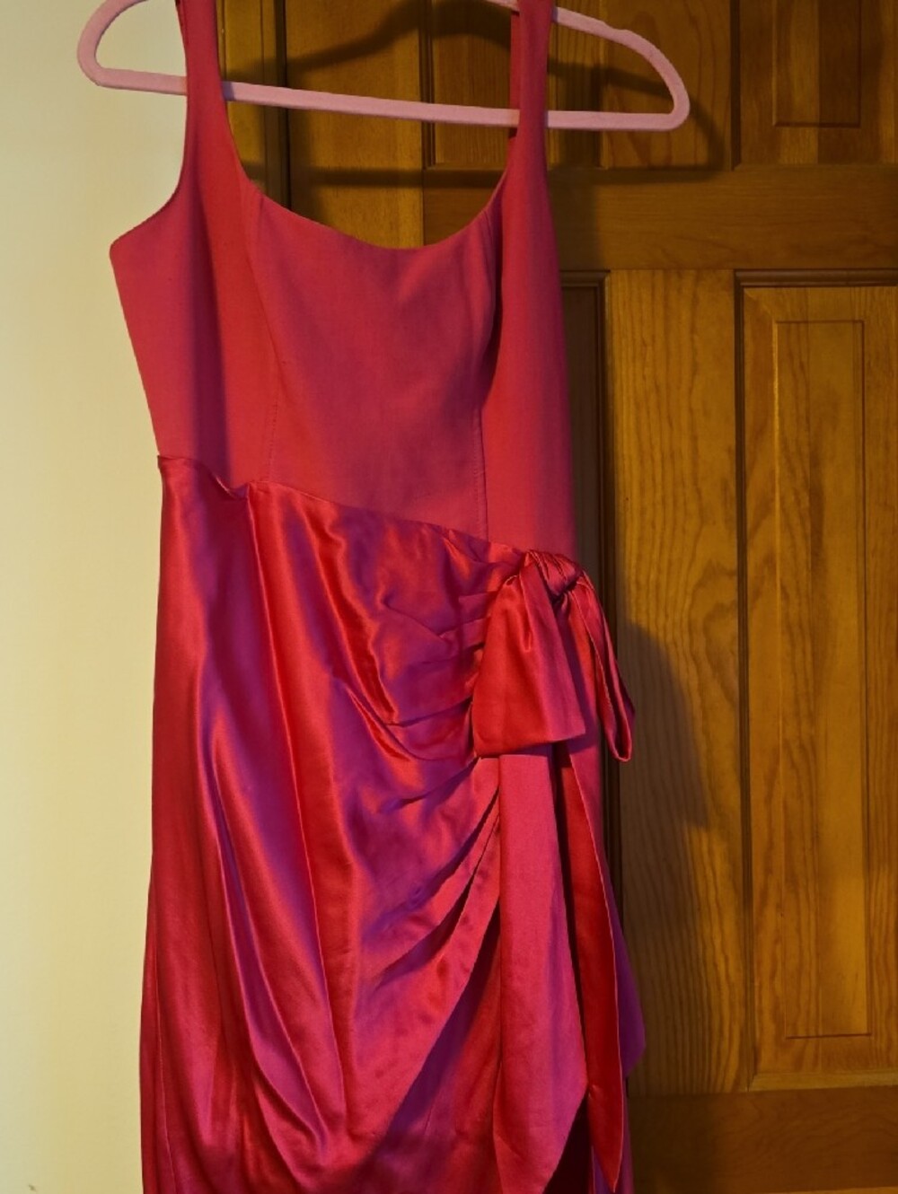 cinq a sept Hot Pink Satin Maxi Dress with Side Bow - Picture 15 of 16